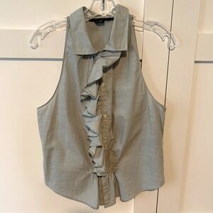 Ralph Lauren Blue Label Women's‎ Light Blue Ruffle Sleeveless Blouse Size 14